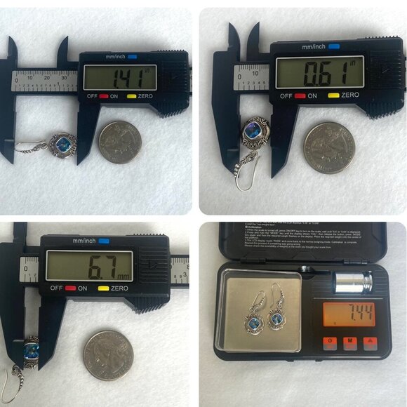 Sarda Sterling Silver 925 Mystic Quartz Bali Scrollwork Dangle Drop Earrings - Picture 10 of 16